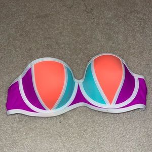 PINK Multi Colored Strapless Bikini Top